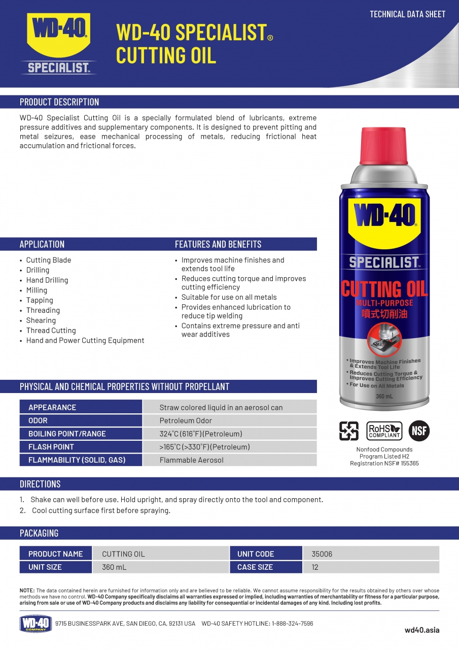 WD40 SPECIALIST® CUTTING OIL TE Engineering