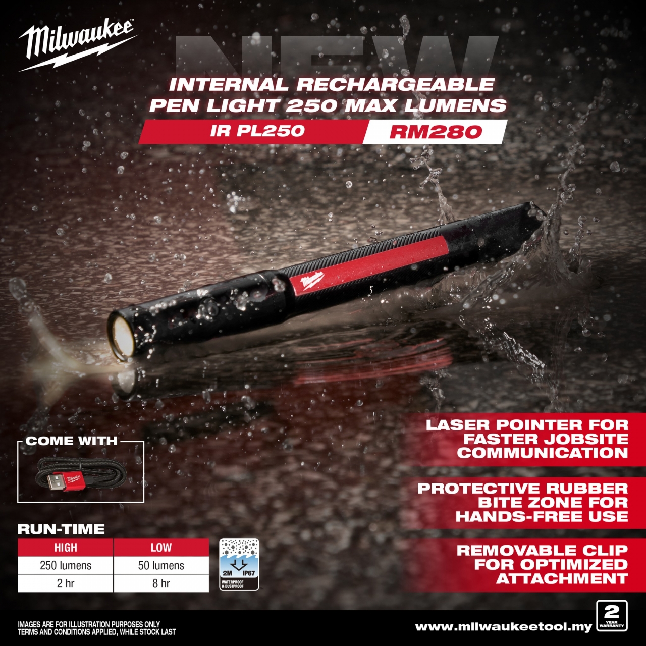 Internal Rechargeable Pen Light 250 Max Lumens TE Engineering