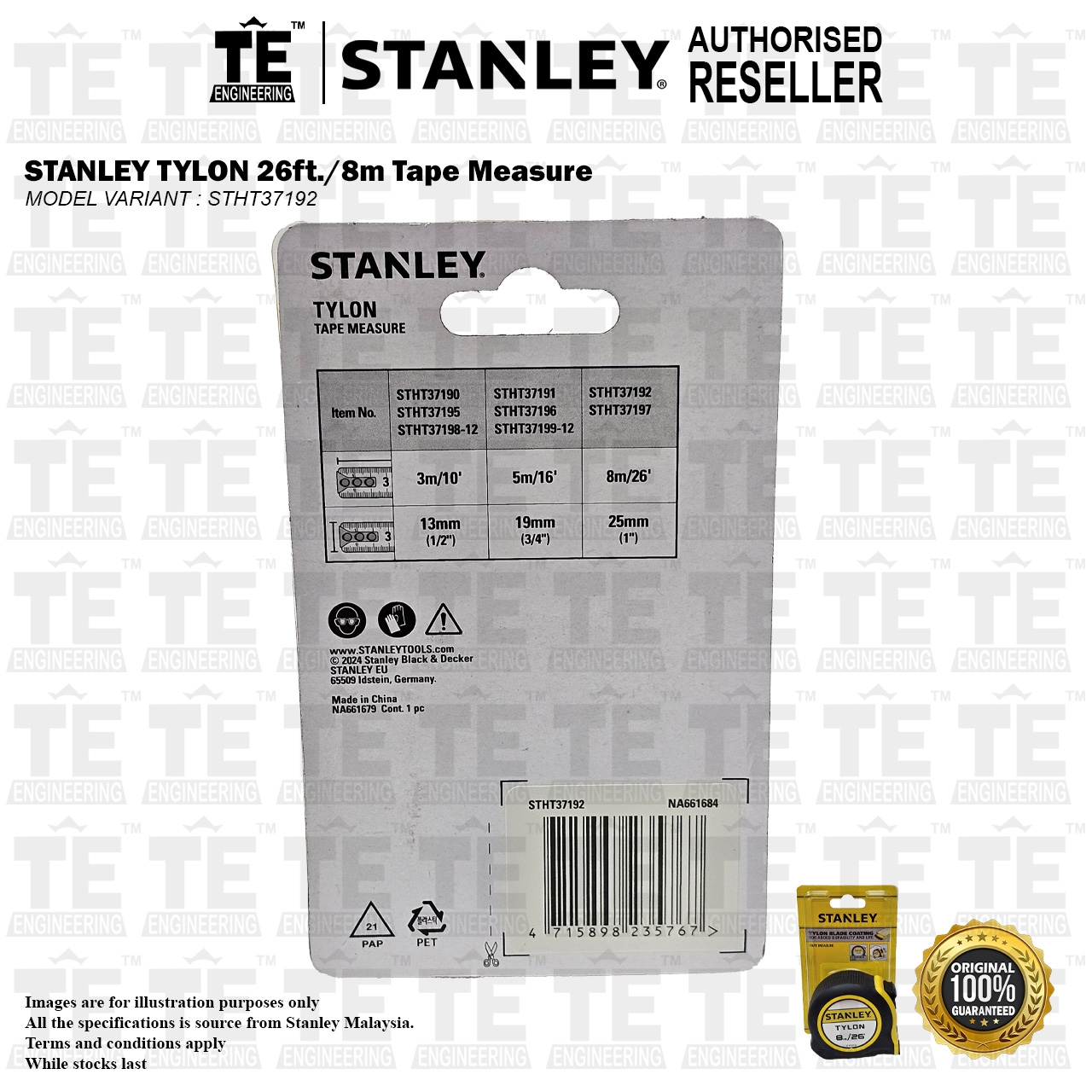 STANLEY 8m / 26ft TYLON Tape Measure STHT37192