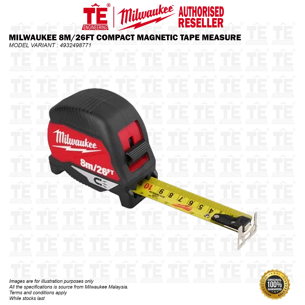 MILWAUKEE 8M / 26FT Compact Magnetic Tape Measure 4932498771