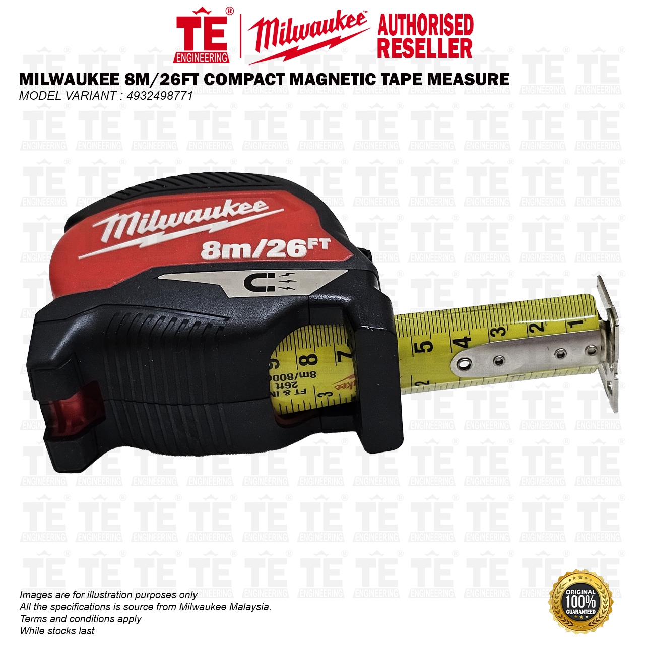 MILWAUKEE 8M / 26FT Compact Magnetic Tape Measure 4932498771
