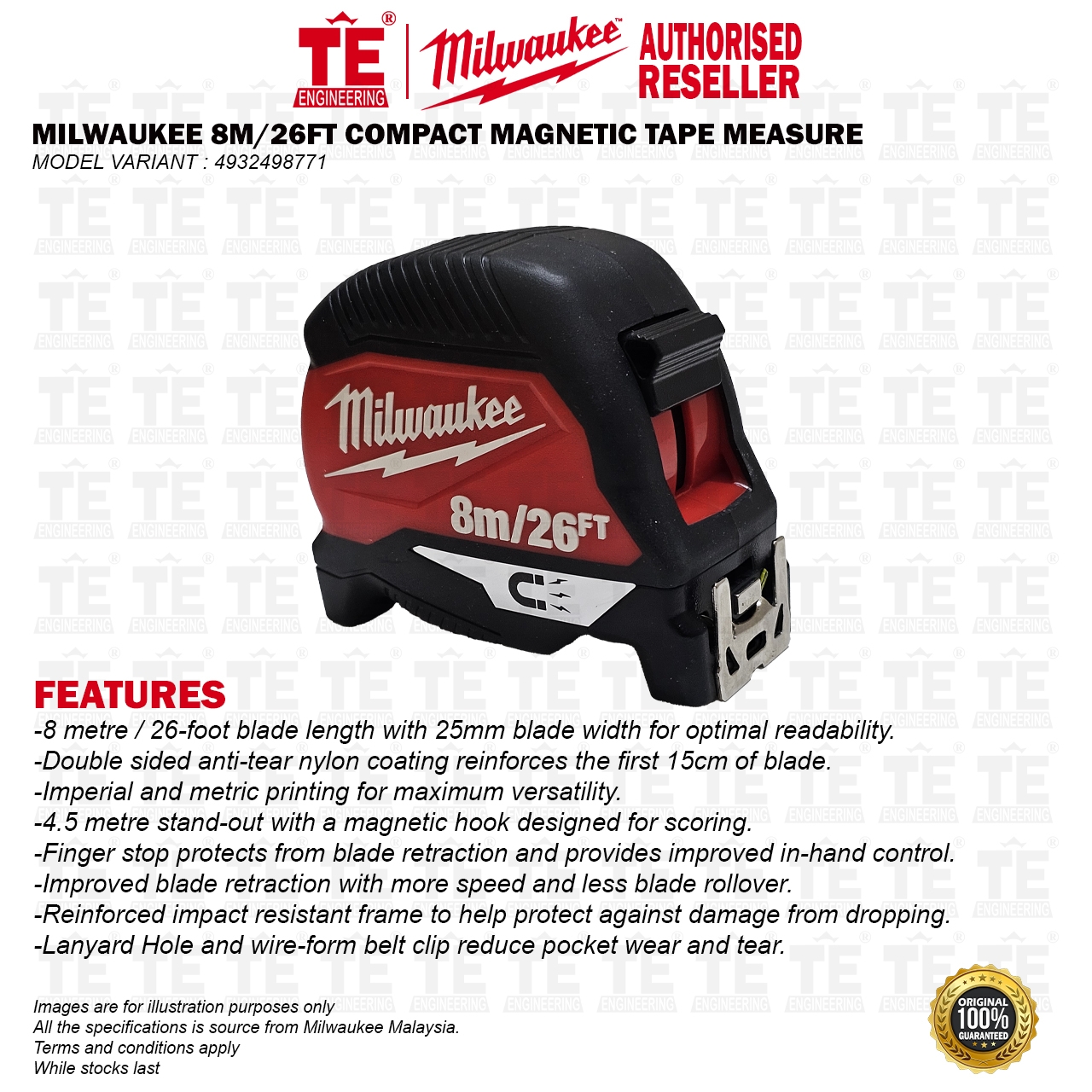 MILWAUKEE 8M / 26FT Compact Magnetic Tape Measure 4932498771