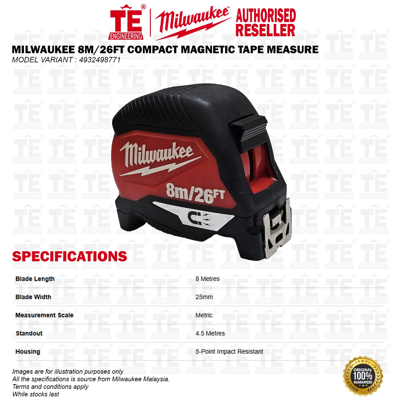 MILWAUKEE 8M / 26FT Compact Magnetic Tape Measure 4932498771