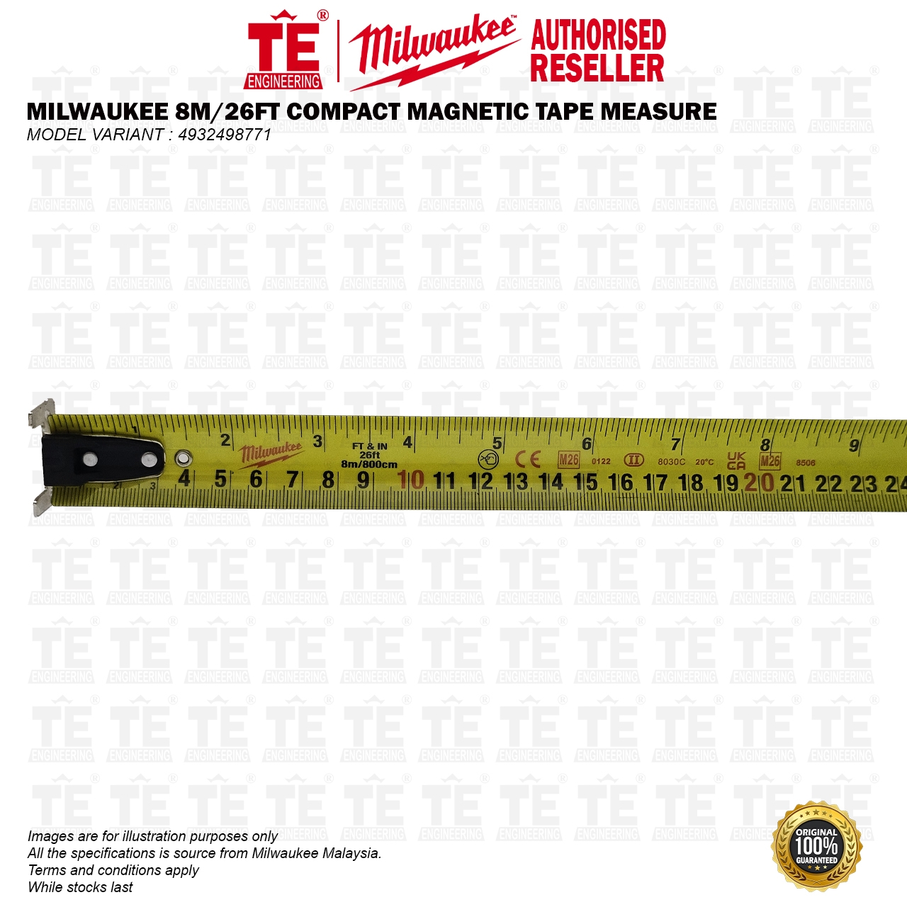 MILWAUKEE 8M / 26FT Compact Magnetic Tape Measure 4932498771