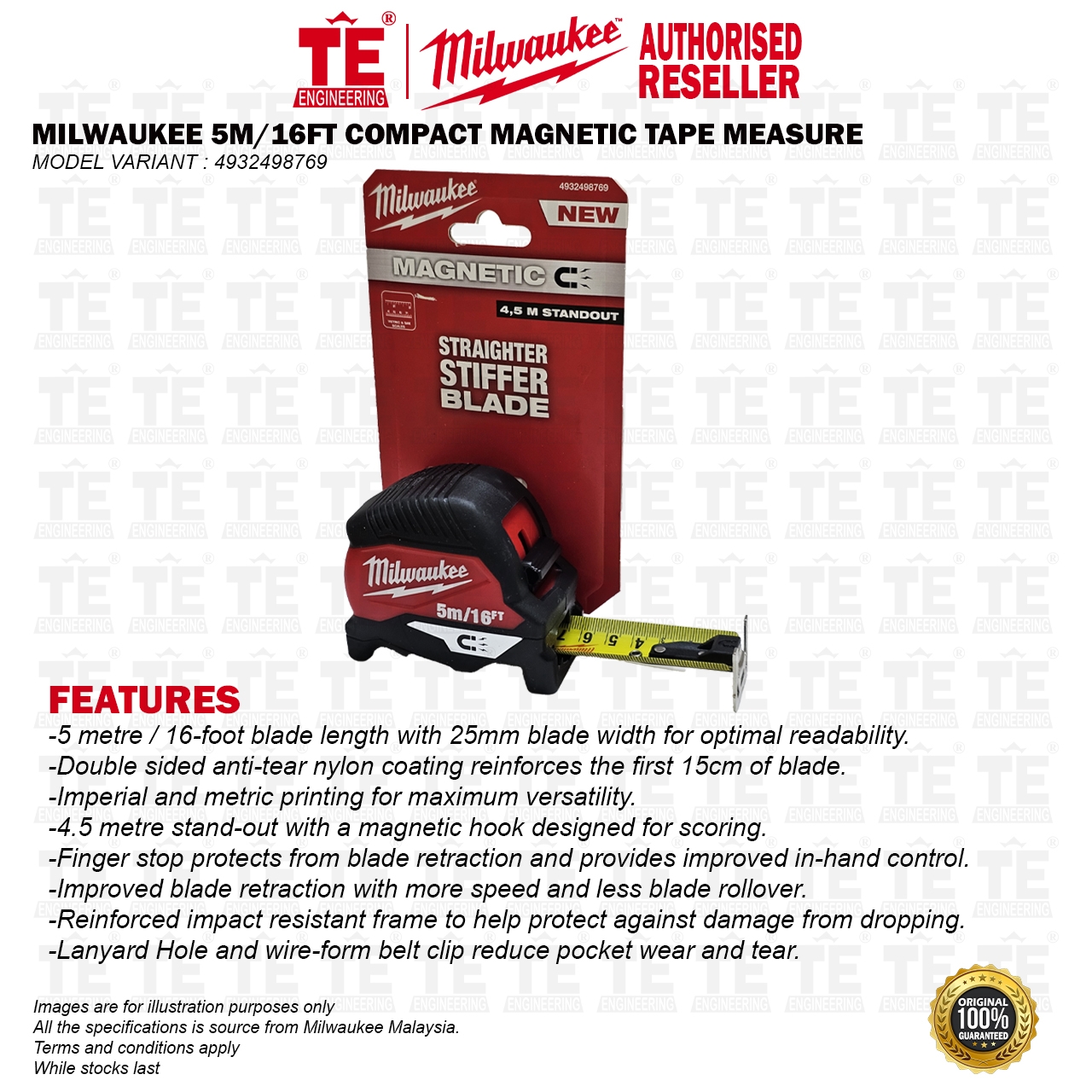 MILWAUKEE 5M / 16FT Compact Magnetic Tape Measure 4932498769