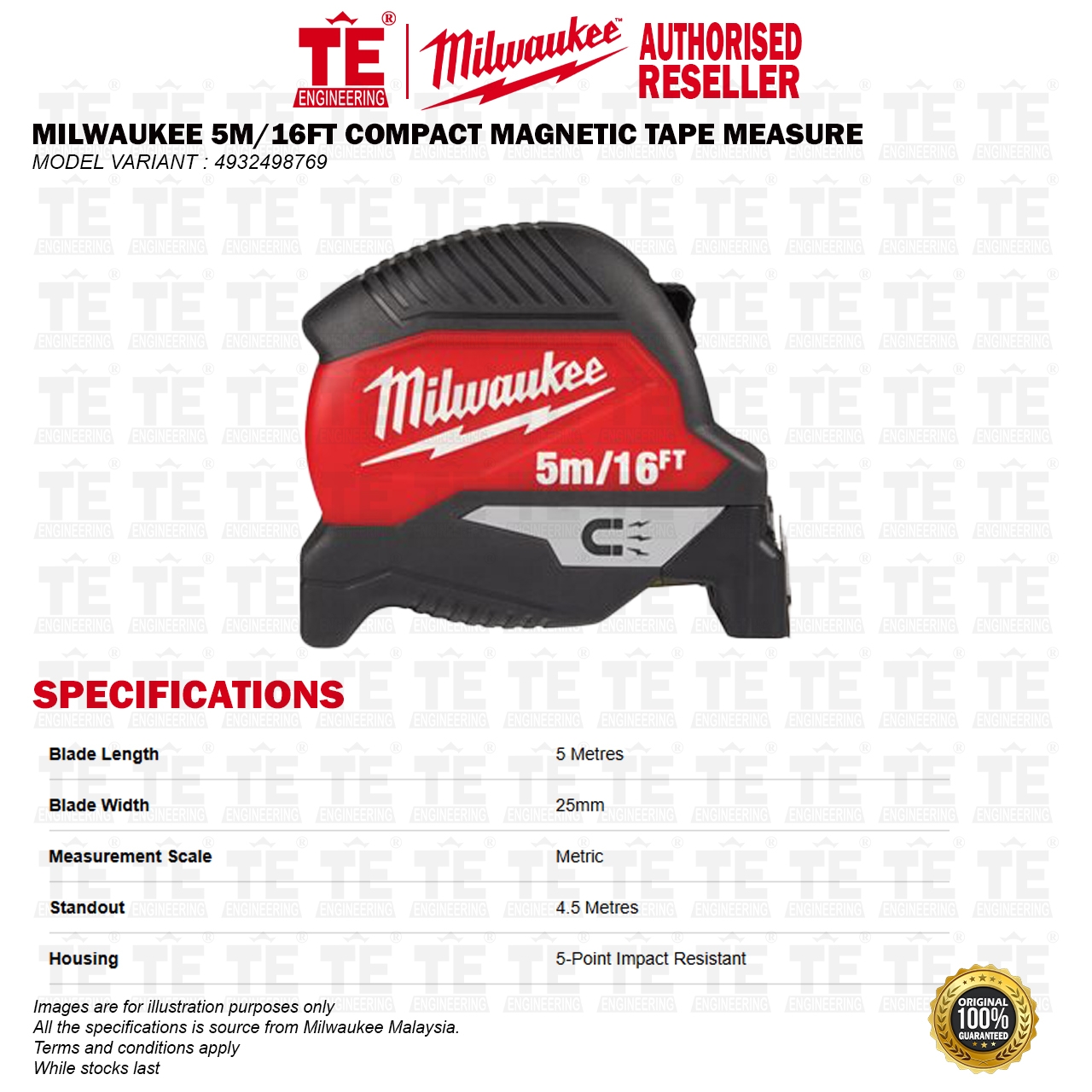 MILWAUKEE 5M / 16FT Compact Magnetic Tape Measure 4932498769