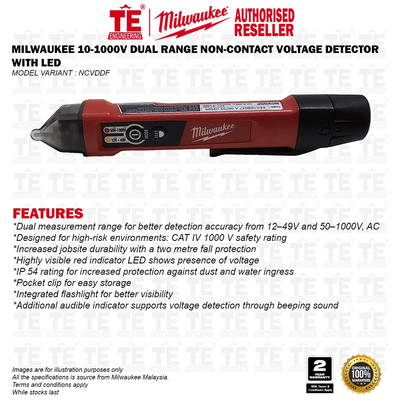 MILWAUKEE 10-1000V Dual Range Non-Contact Voltage Detector with LED NCVDDF