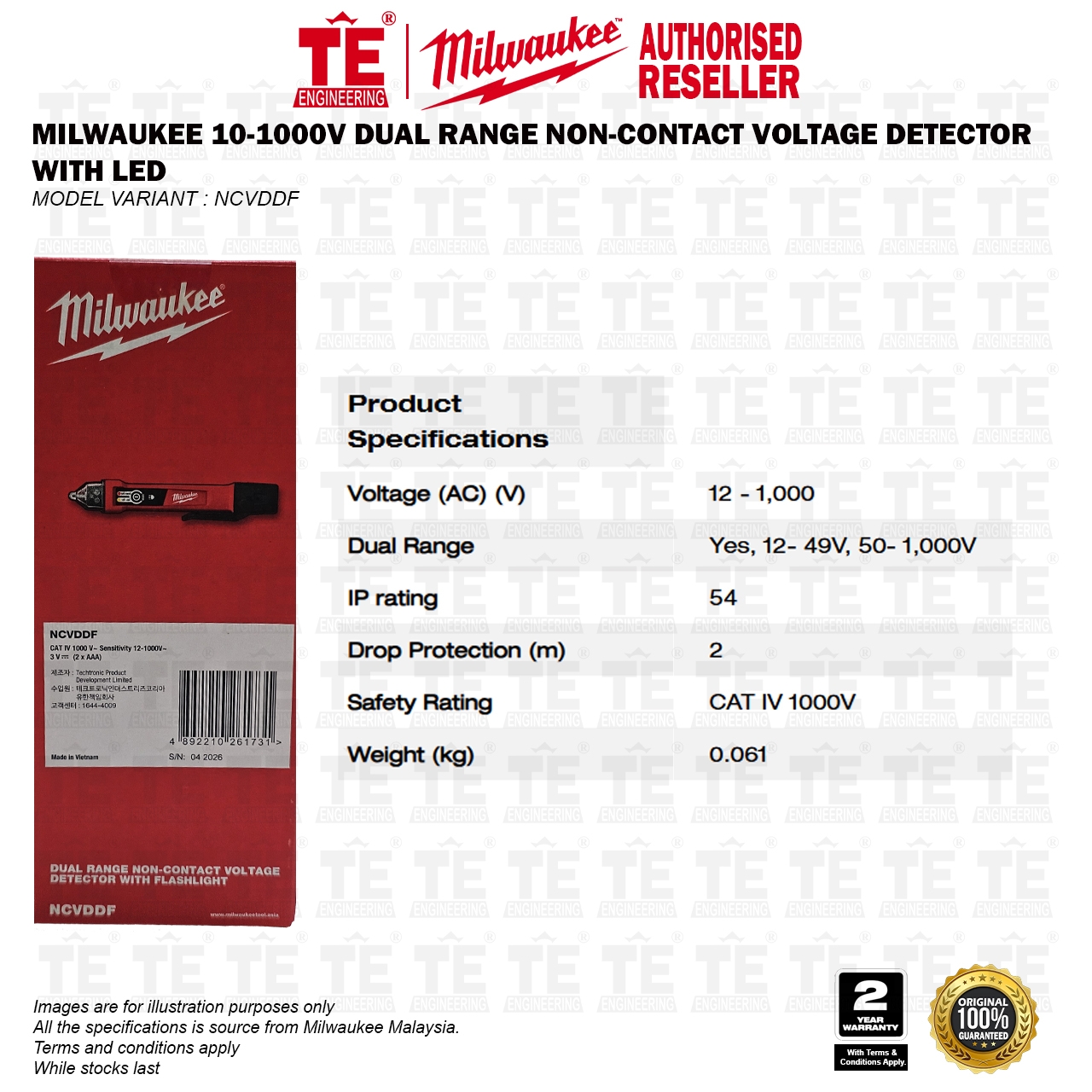 MILWAUKEE 10-1000V Dual Range Non-Contact Voltage Detector with LED NCVDDF
