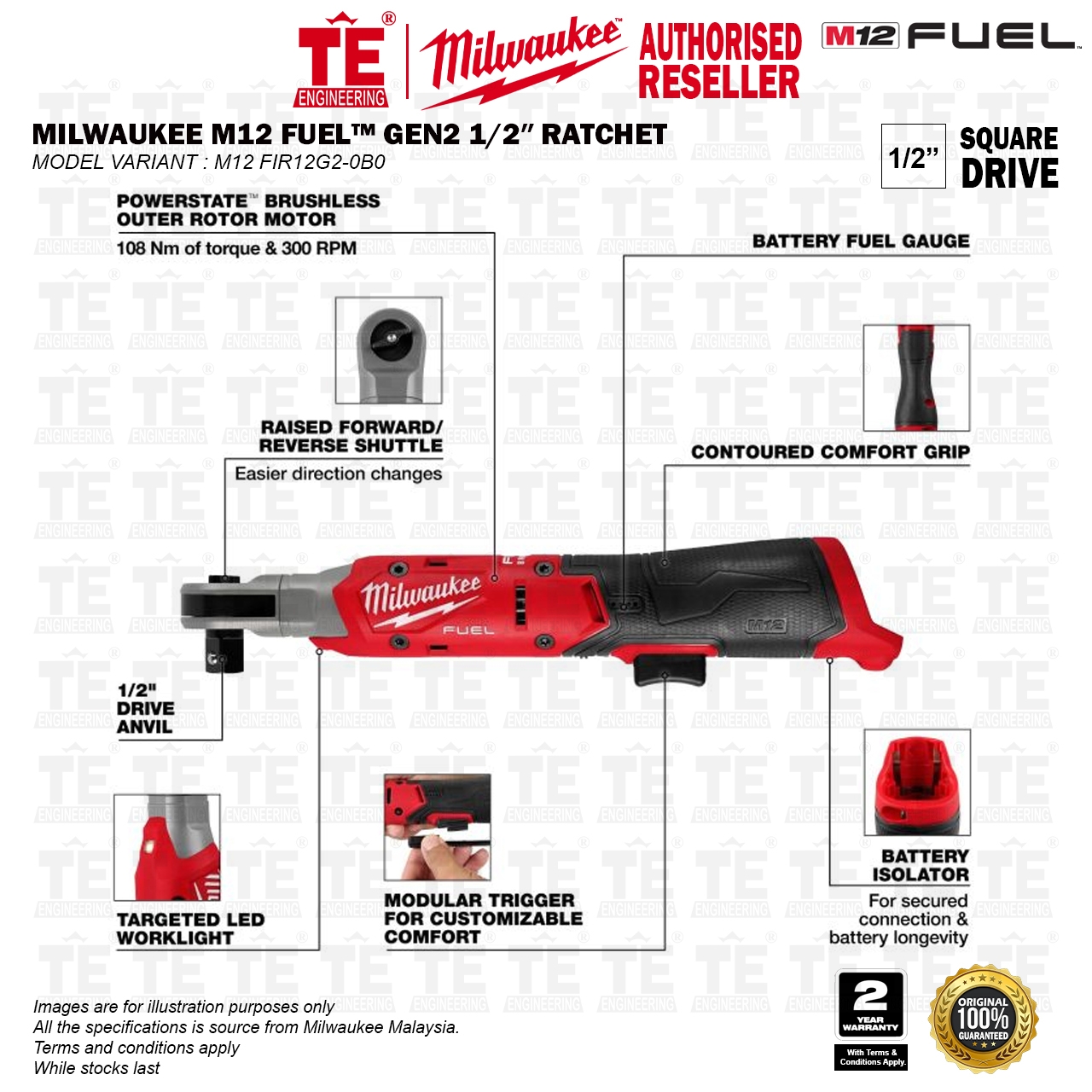 MILWAUKEE M12 FUEL GEN2 1/2″ Ratchet M12 FIR12G2-0B0