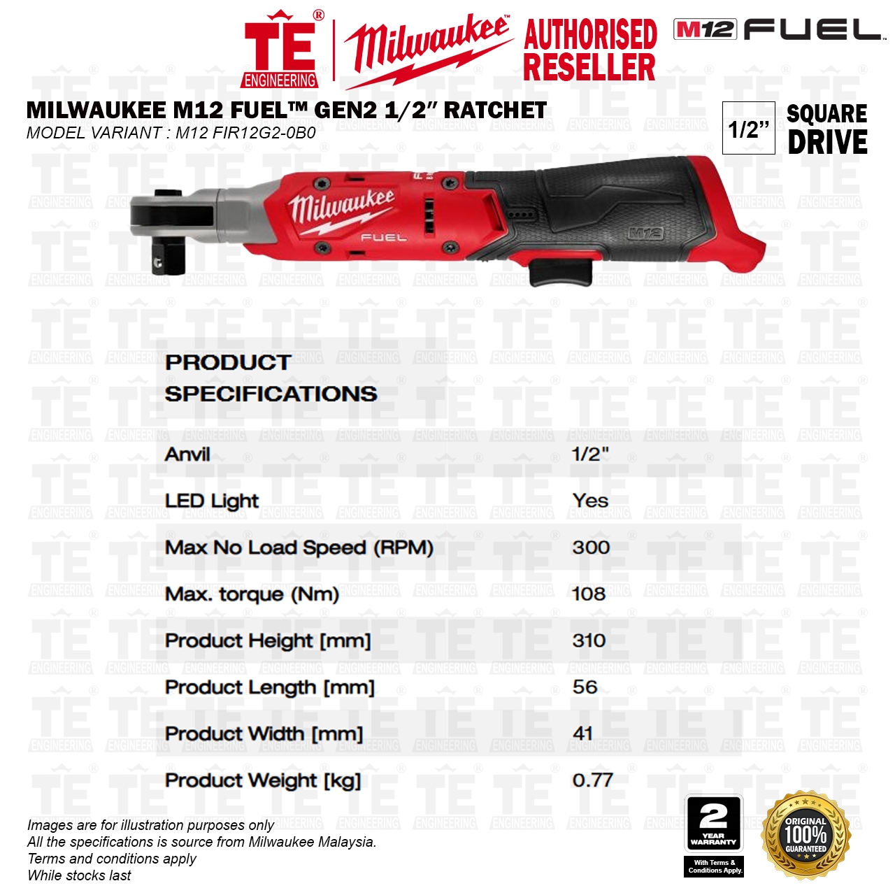 MILWAUKEE M12 FUEL GEN2 1/2″ Ratchet M12 FIR12G2-0B0