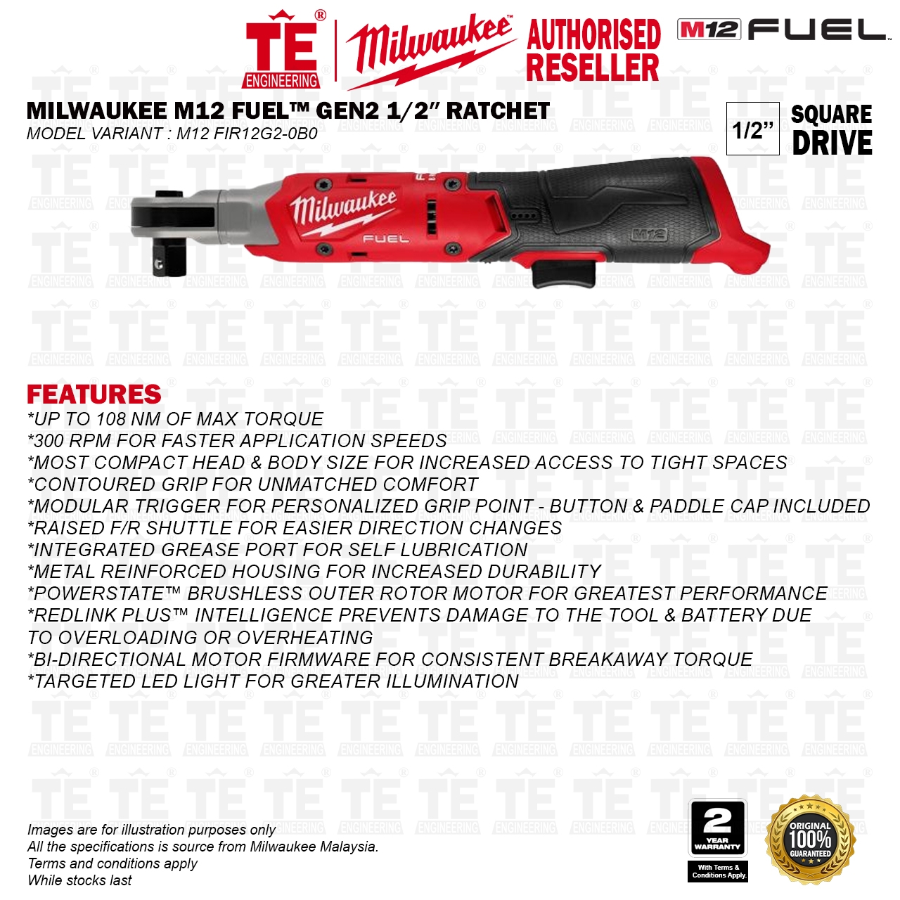 MILWAUKEE M12 FUEL GEN2 1/2″ Ratchet M12 FIR12G2-0B0